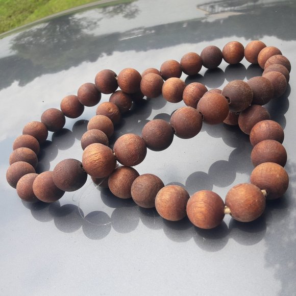 Wood Beads Big Round Wooden Beads Strung Out Rustic Home Decor Craft Jewelry - Picture 1 of 9